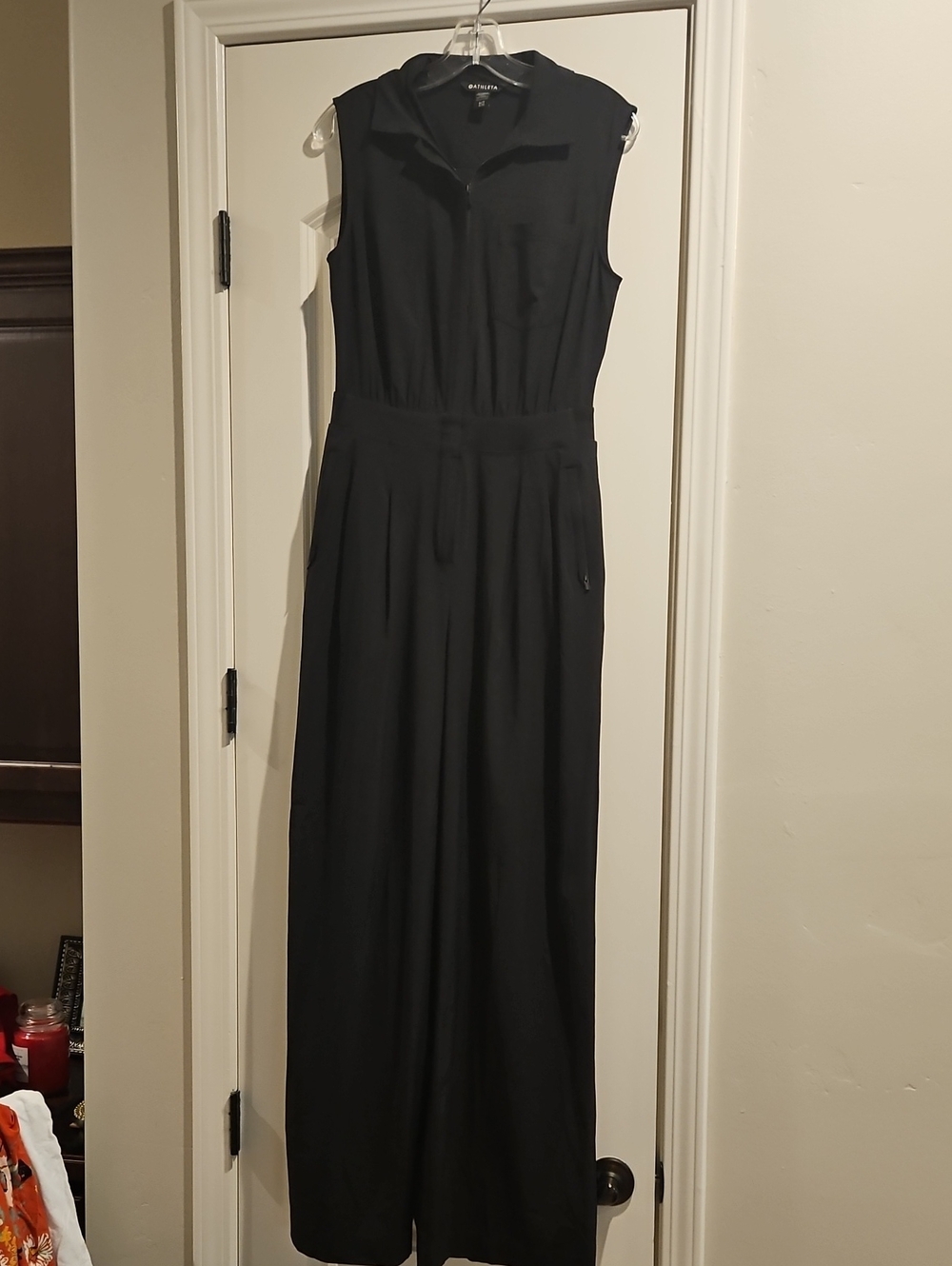 Athleta Black Sleeveless Collared Wide-Leg Jumpsuit
